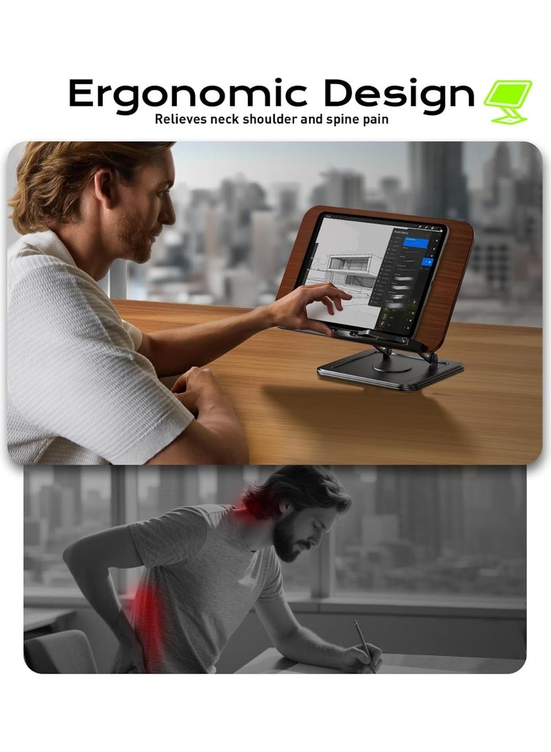 Bukela Book Stand for Reading, Adjustable Book Holder with 360°Rotating Bases, Ergonomic Cookbook Stand Recipe Book Holder with Elastic Page Clips for Magazines, Tablets, Laptops - Image 5